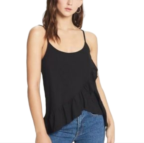 Rachel Zoe Womens Black Ruffled Cross The Front Tiered Top Size L - Picture 1 of 12